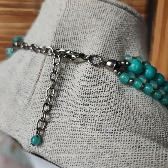 Aqua Turquoise 4 Strand Glass Beaded Necklace Vintage EUC A Mermaid Wore This - Picture 6 of 12